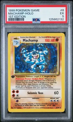 1999 POKEMON BASE SET 1ST EDITION #8 MACHAMP-HOLO PSA 5 - Image 1