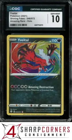 2021 POKEMON SWORD & SHIELD SHINING FATES AMAZING RARE #046 YVELTAL HOLO CGC 10 - Image 1