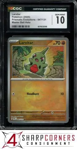 2025 POKEMON PRE EN-PRISMATIC EVOLUTIONS #047 LARVITAR MASTER BALL HOLO CGC 10 - Image 1