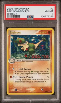 2005 POKEMON EX DEOXYS #3 BRELOOM-REVERSE FOIL PSA 8 - Image 1