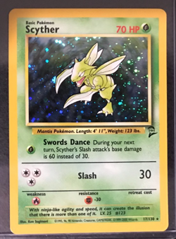 Pokemon Base 2 Scyther 17/130 Foil Holo Rare70 HP NMM Unplayed WOTC 2000 - Image 1