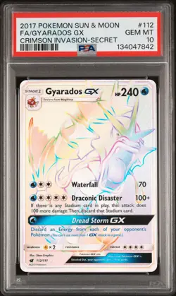 2017 POKEMON SUN & MOON CRIMSON INVASION SECRET #112 FULL ART/GYARADOS GX PSA 10 - Image 1
