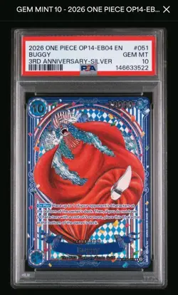 One Piece OP09-051 OP14 Buggy Silver 3rd Anniversary English PSA 10 - Image 2