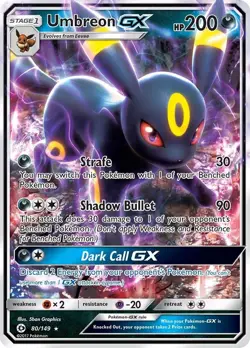 Pokemon Umbreon GX TCG Full Art Ultra Rare Holo Card #80 Sun and Moon - Image 1