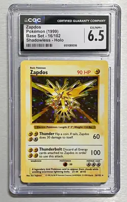 CGC 6.5 Shadowless Zapdos Base Set Holo 16/102 Pokemon Card 1999 - Image 1