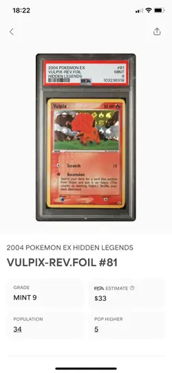 Vulpix 81/101 Pokemon Card EX Hidden Legends Reverse Holo PSA 9 MINT - Image 3