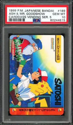 PSA 10 GEM MT 1999 Pokemon Bandai Carddass Vending S5 - Ash & Mr Goodshow #189 - Image 1
