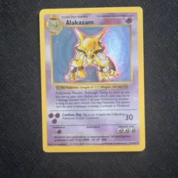 Pokemon Alakazam TCG Card 1/102 Base Set, Shadowless, Unlimited Holo Rare MP - Image 1
