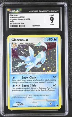 CGC 9 MINT Glaceon 2008 Majestic Dawn 5/100 Holo HOLO BLEED Pokemon Card - Image 1