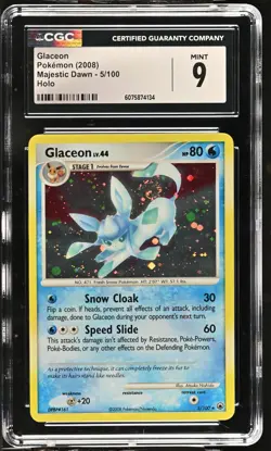 CGC 9 MINT Glaceon 2008 Majestic Dawn 5/100 Holo SWIRL Pokemon Card - Image 1