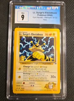CGC 9 MINT Lt. Surge's Electabuzz 2000 Gym Heroes 6/132 Holo Pokemon Card - Image 1