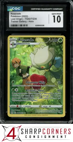2022 POKEMON SWSH LOST ORIGIN TRAINER GALLERY #TG02 ROSERADE HOLO CGC 10 - Image 1