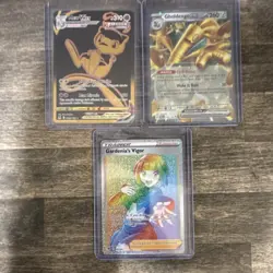 Pokemon Ultra Rare Holo Lot Mew VMAX, Gholdengo EX, Gardenia's Vigor 3 Cards - Image 1