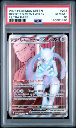 2025 POKEMON DRI EN-DESTINED RIVALS ULTRA RARE TEAM ROCKET'S MEWTWO EX PSA 10 - Image 1