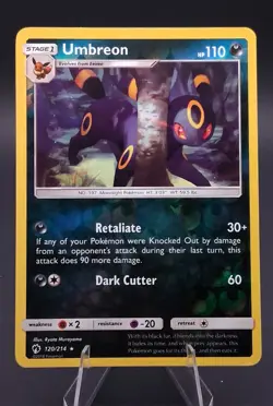 Pokemon TCG Umbreon 120/214 Sun & Moon Lost Thunder Reverse Holo Rare NM - Image 1