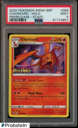 2020 Pokemon SWSH BSP Prerelease Staff #066 Charizard Holo PSA 9 MINT - Image 1