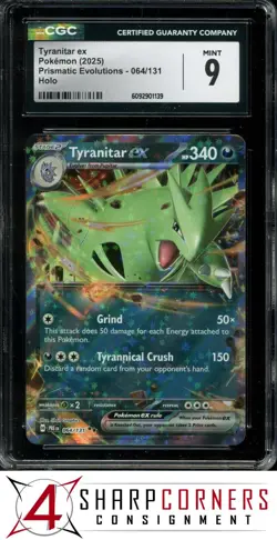 2025 POKEMON PRE EN-PRISMATIC EVOLUTIONS #064 TYRANITAR EX HOLO CGC 9 - Image 1