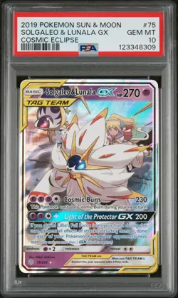 Pokemon TCG Solgaleo & Lunala GX 75/236 Sun & Moon Cosmic Eclipse PSA 10 - Image 1
