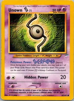 Pokemon TCG Unown S 87/105 Neo Destiny MP - Image 1