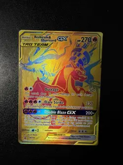 Pokemon TCG Reshiram & Charizard GX SM247 Holo Card Near Mint Condition - Image 1
