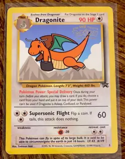 1999 POKEMON THE FIRST MOVIE BLACK STAR PROMO DRAGONITE CARD #5 STAGE 2 90 HP - Image 1