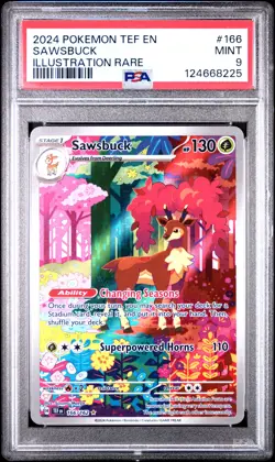 2024 POKEMON TEF EN-TEMPORAL FORCES ILLUSTRATION RARE #166 SAWSBUCK PSA 9 - Image 1