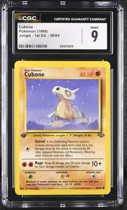 CGC 9 MINT Cubone 1999 Jungle 1st Edition 50/64 Pokemon Card - Image 1