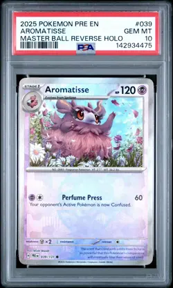 2025 POKEMON PRE MASTER BALL REVERSE HOLO #039 AROMATISSE PSA 10 - Image 1