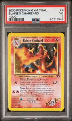 2000 POKEMON GYM CHALLENGE HOLO #2 BLAINE'S CHARIZARD PSA 3 - Image 1