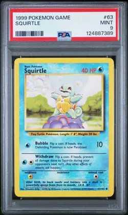 1999 POKEMON BASE SET UNLIMITED #63 SQUIRTLE PSA 9 - Image 1
