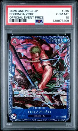 2025 ONE PIECE JPN PROMOS OFFICIAL EVENT PRIZE #015 RORONOA ZORO PSA 10 - Image 1