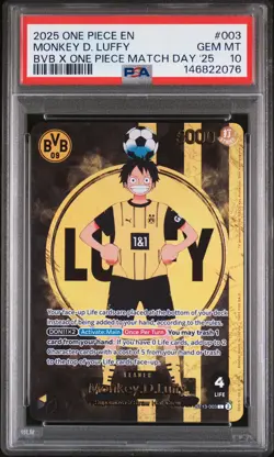 2025 ONE PIECE PROMOS BVB X ONE PIECE MATCH DAY 2025 #003 MONKEY D. LUFFY PSA 10 - Image 1