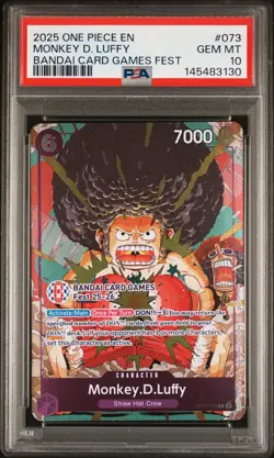 2025 ONE PIECE PROMOS BANDAI CARD GAMES FEST #073 MONKEY D. LUFFY PSA 10 - Image 1