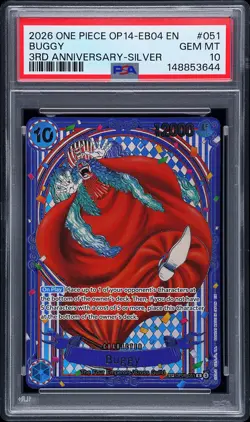 2026 ONE PIECE OP14-EB04-THE AZURE SEA'S SEVEN 3RD ANV-SILVER #051 BUGGY PSA 10 - Image 1