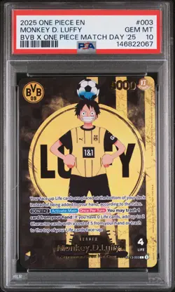 2025 ONE PIECE PROMOS BVB X ONE PIECE MATCH DAY 2025 #003 MONKEY D. LUFFY PSA 10 - Image 1