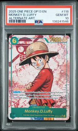 2025 ONE PIECE OP13-CARRYING ON HIS WILL ALTERNATE ART MONKEY D. LUFFY PSA 10 - Image 1