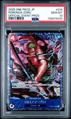 2025 ONE PIECE JPN PROMOS OFFICIAL EVENT PRIZE #015 RORONOA ZORO PSA 10 - Image 1