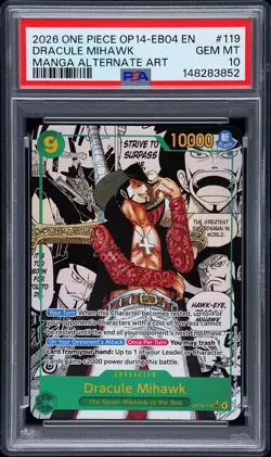 2026 ONE PIECE MANGA ALTERNATE ART OP14-EB04-119 DRACULE MIHAWK PSA 10 - Image 1