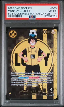 2025 ONE PIECE PROMOS BVB X ONE PIECE MATCH DAY 2025 #003 MONKEY D. LUFFY PSA 4 - Image 1