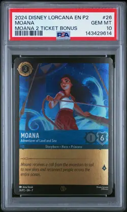 2024 DISNEY LORCANA EN P2-PROMO #26 MOANA - ADVENTURER OF LAND AND SEA PSA 10 - Image 1