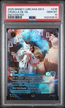 2025 DISNEY LORCANA EN 9-FABLED ENCHANTED CRUELLA DE VIL - STYLE ICON PSA 10 - Image 1