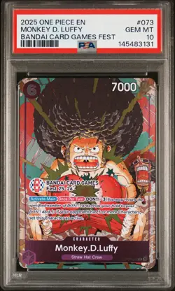2025 ONE PIECE PROMOS BANDAI CARD GAMES FEST #073 MONKEY D. LUFFY PSA 10 - Image 1