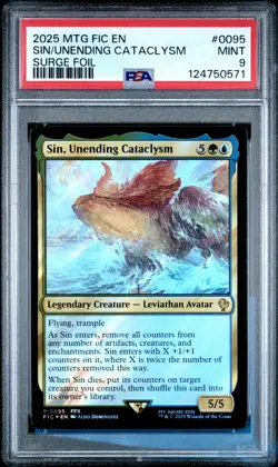 2025 MTG FINAL FANTASY COMMANDER SURGE FOIL #0095 SIN, UNENDING CATACLYSM PSA 9 - Image 1