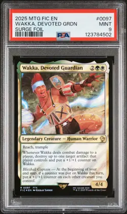 2025 MTG FINAL FANTASY COMMANDER SURGE FOIL #0097 WAKKA, DEVOTED GUARDIAN PSA 9 - Image 1