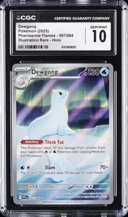 2025 POKEMON PHANTASMAL FLAMES ILLUSTRATION RARE HOLO DEWGONG CGC 10 GEM MINT - Image 1