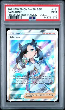 2021 POKEMON SWSH MARNIE PREMIUM TOURNAMENT COLLECTION FULL ART/MARNIE PSA 9 - Image 1