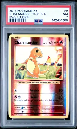 2016 POKEMON XY EVOLUTIONS #9 CHARMANDER-REVERSE FOIL PSA 7 - Image 1