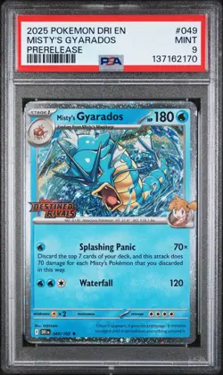 2025 POKEMON DRI EN-DESTINED RIVALS PRERELEASE #049 MISTY'S GYARADOS PSA 9 - Image 1
