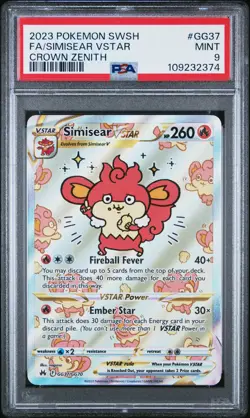 2023 POKEMON SWORD & SHIELD CROWN ZENITH #GG37 FULL ART/SIMISEAR VSTAR PSA 9 - Image 1