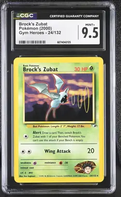 CGC 9.5 MINT+ Brock's Zubat 2000 Gym Heroes 24/132 Pokemon Card - Image 1